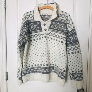 Lorenzi 100%Wool Chunky Gray and White Knit Sweater Size XL